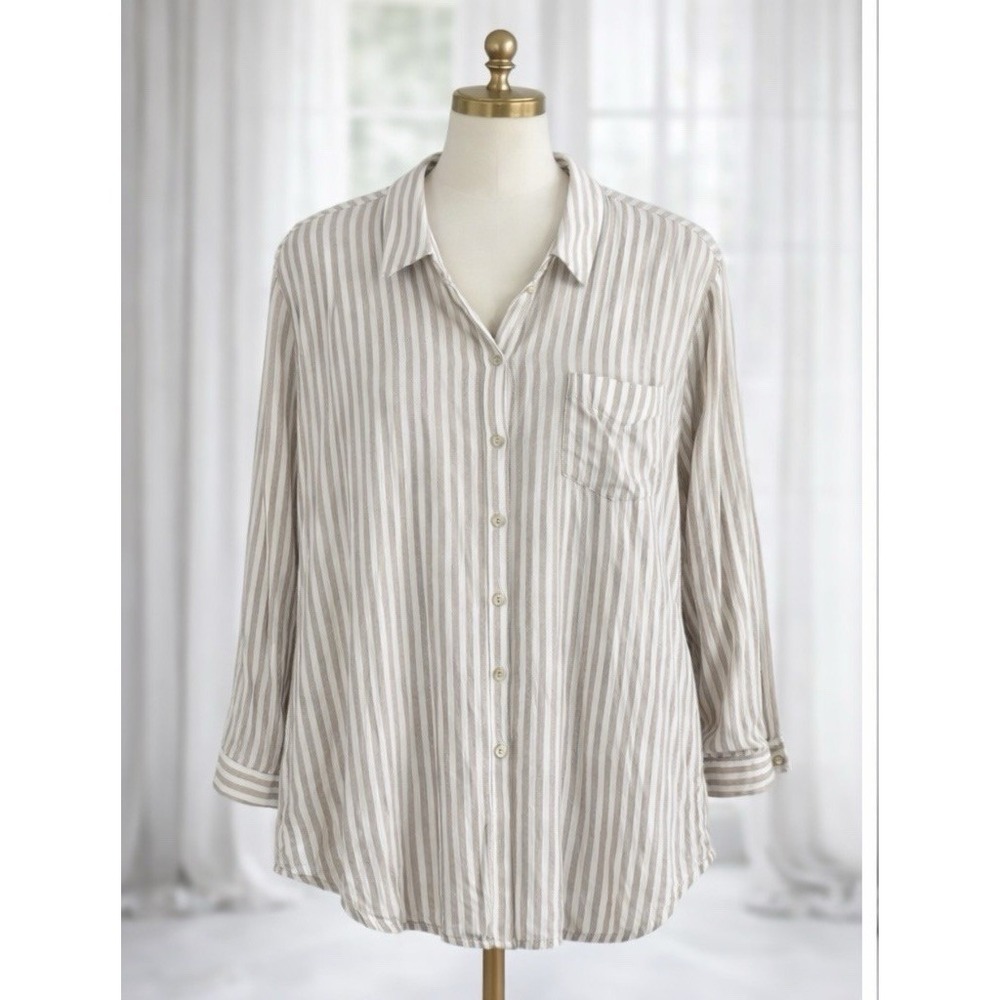 Susan Graver Pure 2x Cross Dyed Linen Flax Blend Tunic Shirt‎ POCKETS A508733